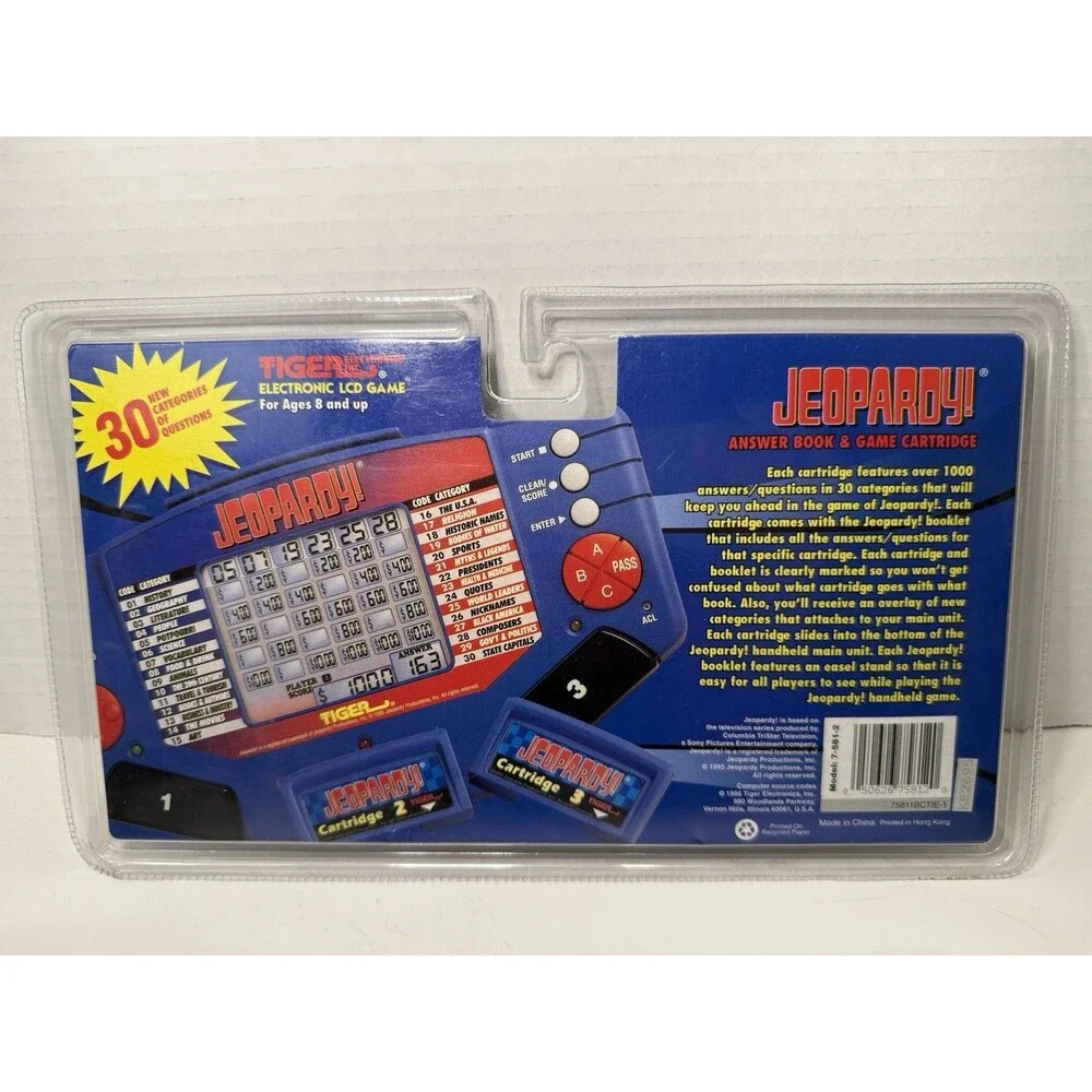 Tiger Electronics Jeopardy Handheld Electronic Game 1995 Tested Cartridge Book